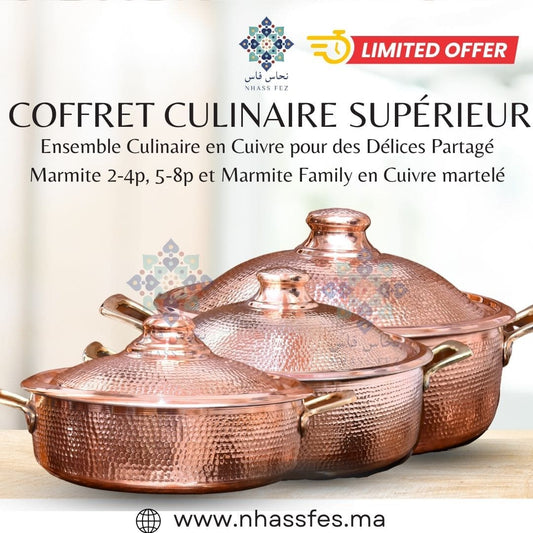 Coffret Culinaire Supérieur : Pack de 3 Marmites en Cuivre Faites Main - NHASSFES