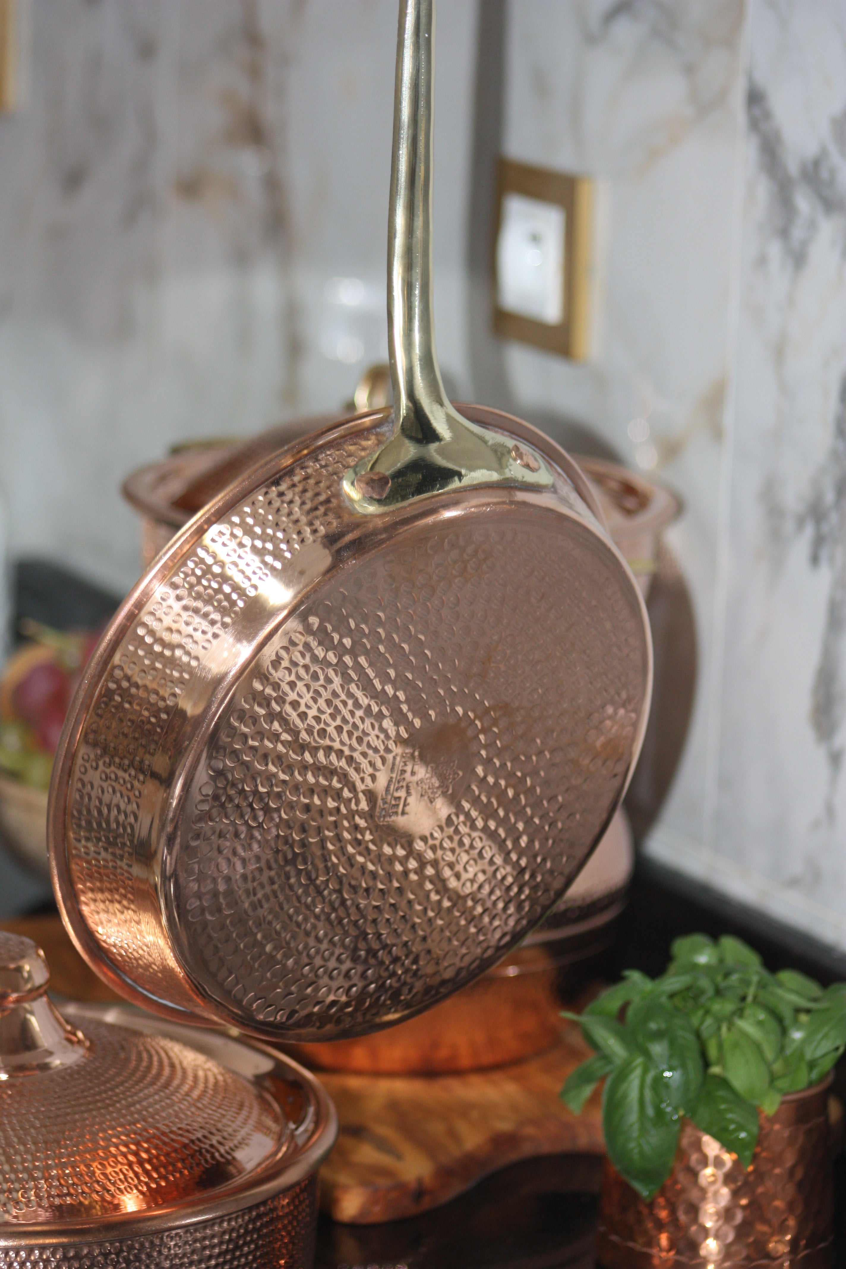 KENZ - Poêle en Cuivre à une poignée sans Couvercle Martelée à la Main