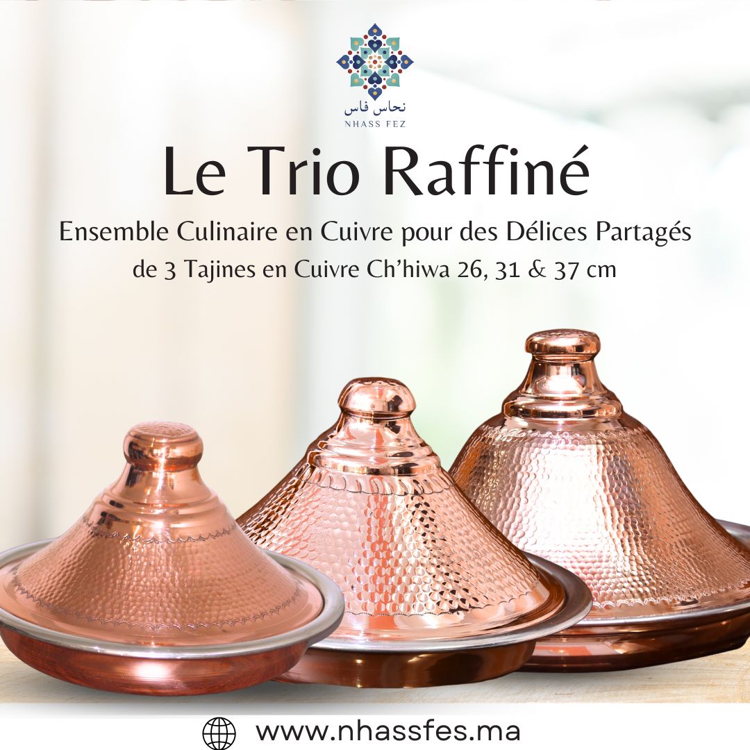 Le Trio Raffiné – Pack de 3 Tajines en Cuivre Ch’hiwa 26, 31 & 37 cm